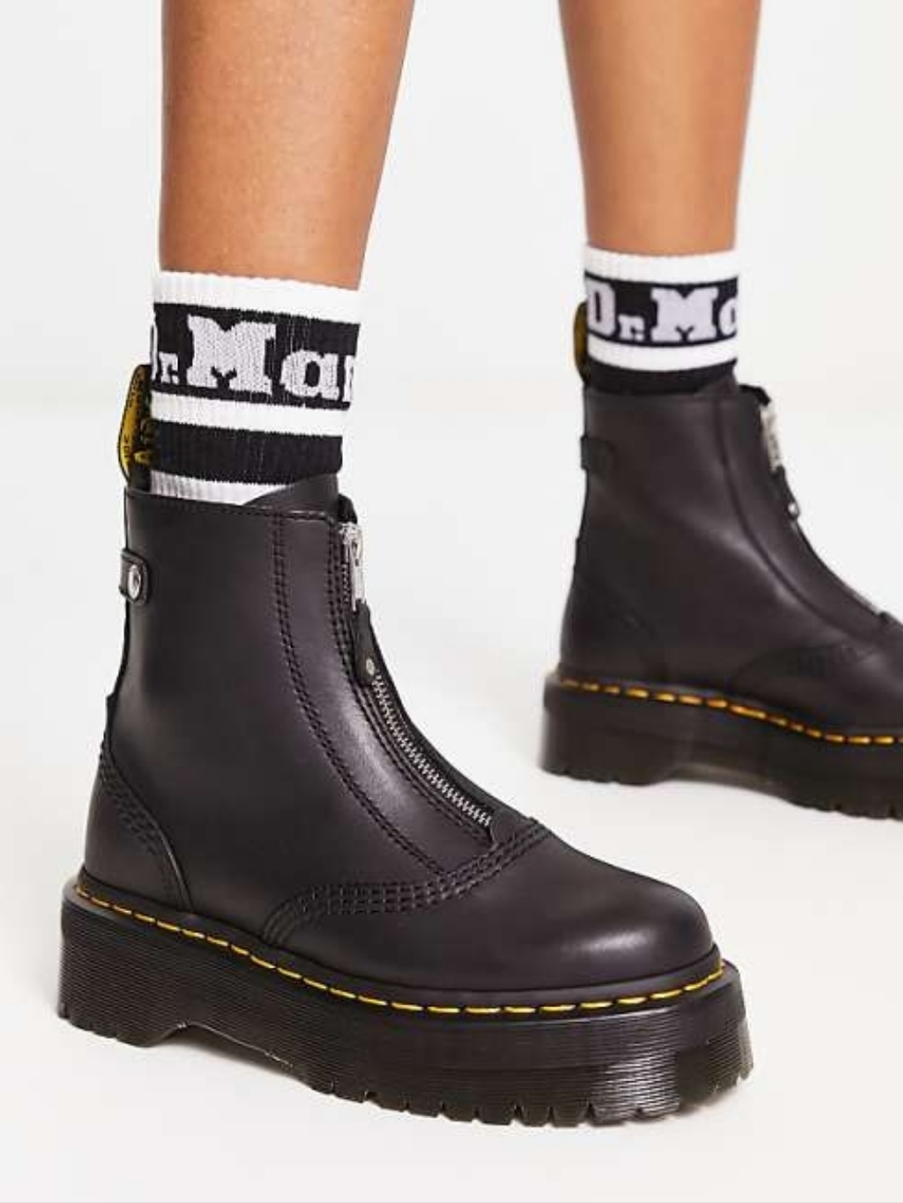 Dr. Martens Jetta Zipped Black Leather Platform Boots NWOT